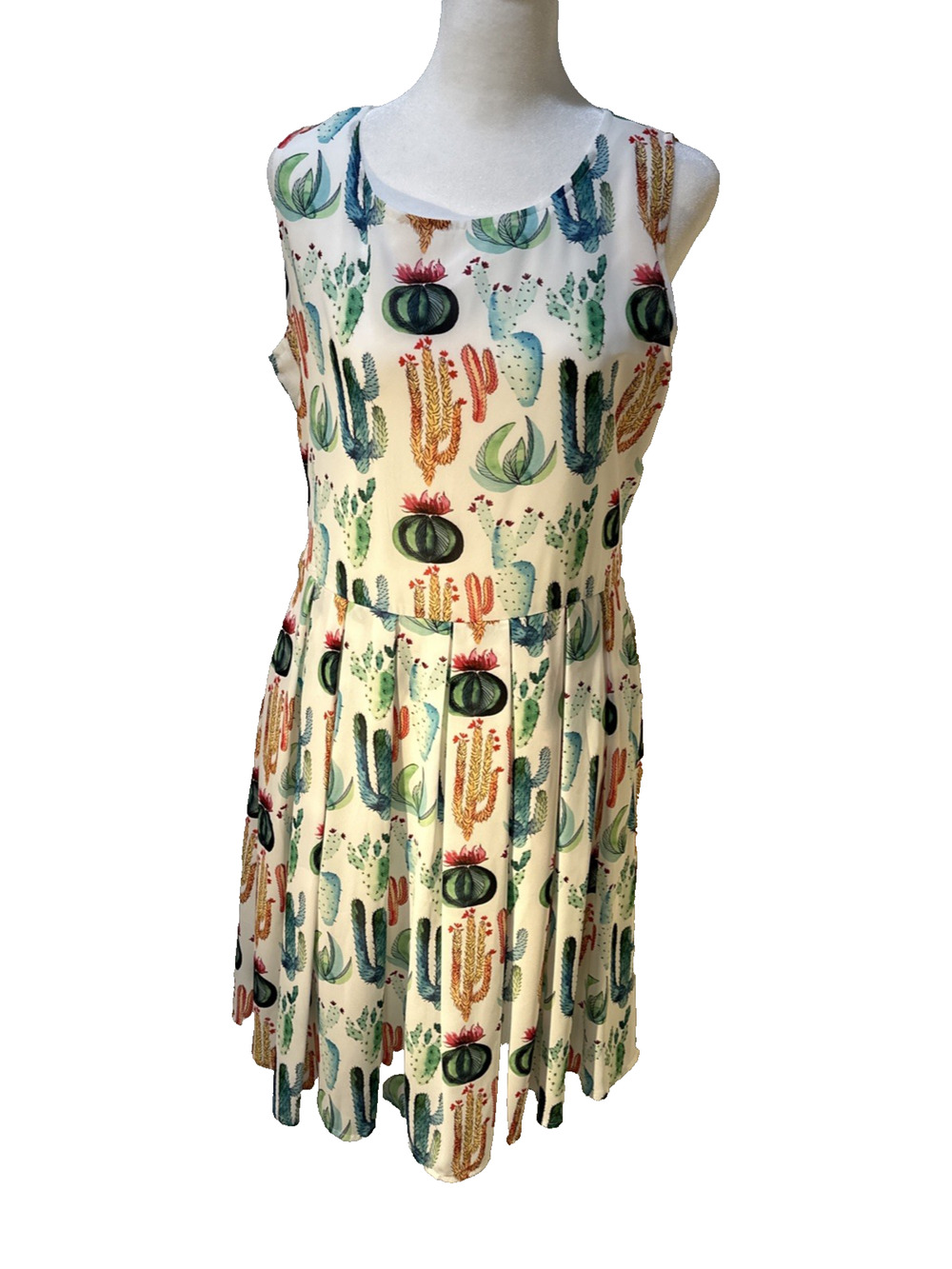 LA Soul NWT Cactus Print Dress Women's Medium Sleeveless Fit & Flare Novelty